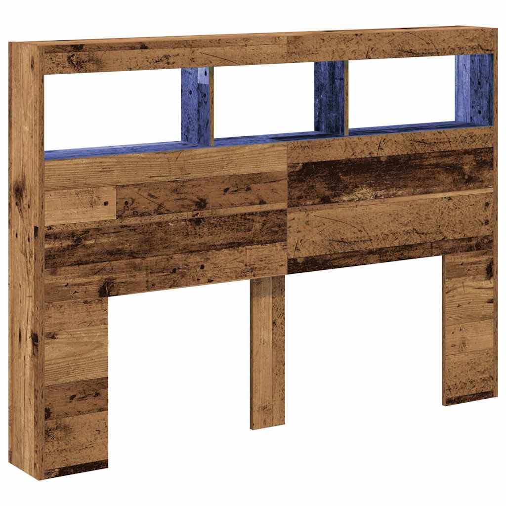 vidaXL Zagłówek z półkami i LED, stare drewno, 140x17x102 cm