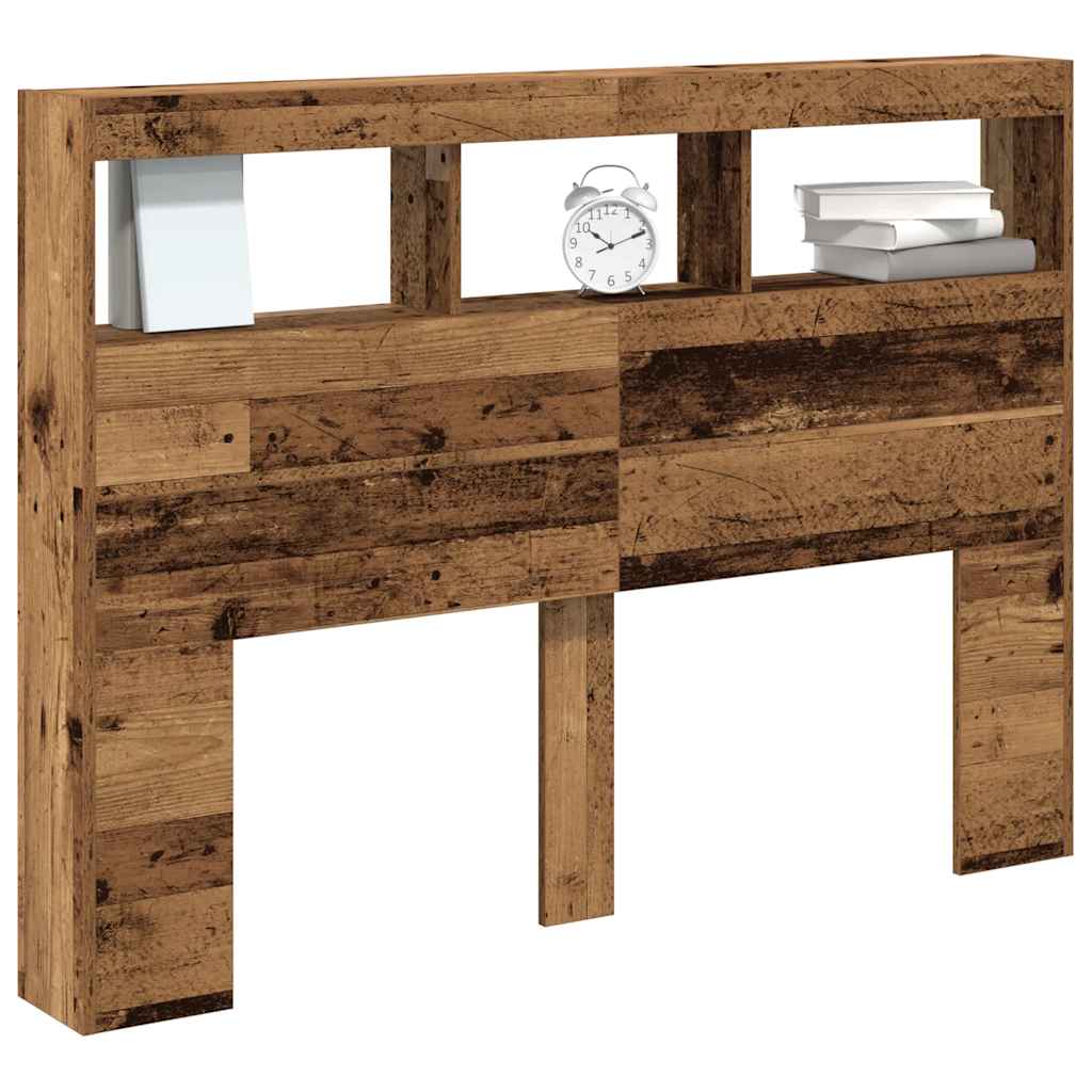 vidaXL Zagłówek z półkami i LED, stare drewno, 140x17x102 cm