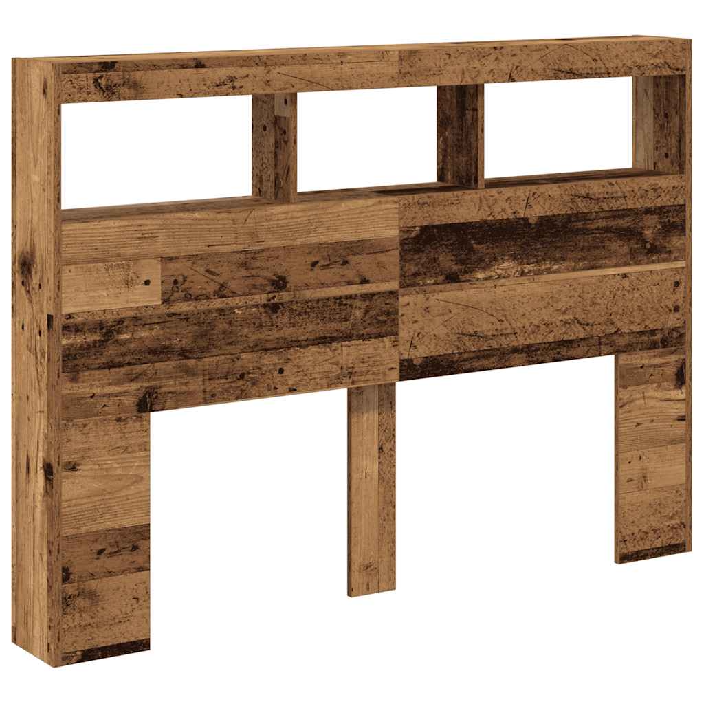 vidaXL Zagłówek z półkami i LED, stare drewno, 140x17x102 cm