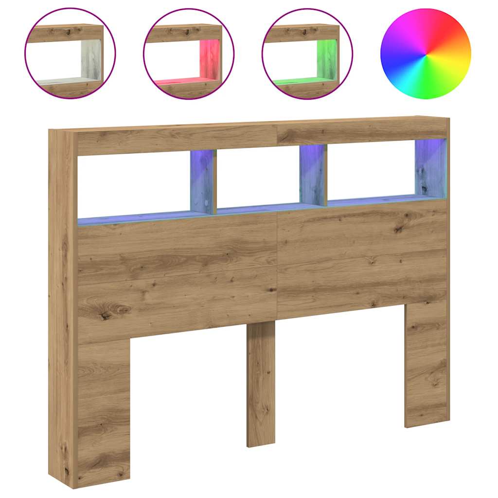 vidaXL Zagłówek z półkami i LED, dąb artisan, 140x17x102 cm