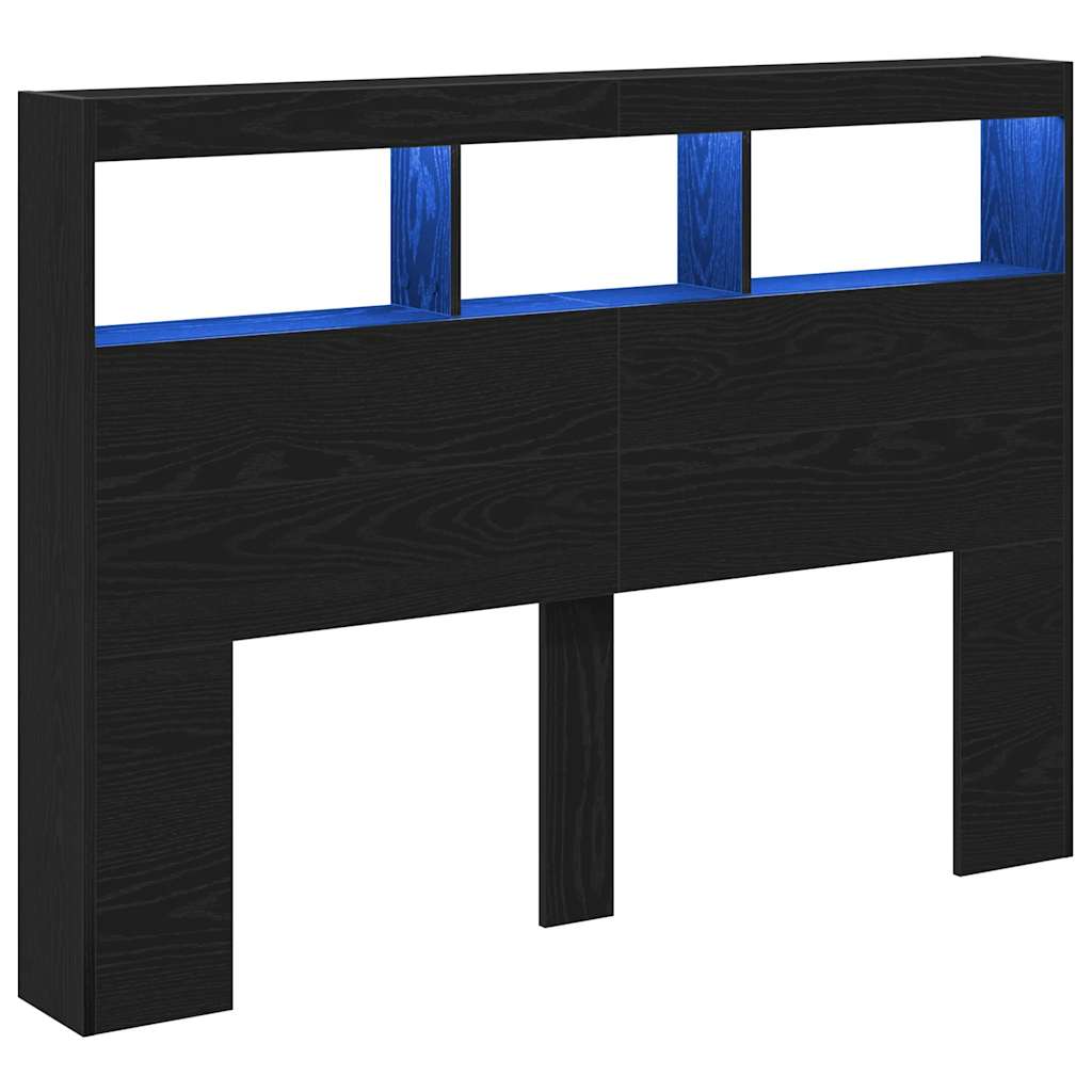 vidaXL Zagłówek z półkami i LED, czarny dąb, 140x17x102 cm