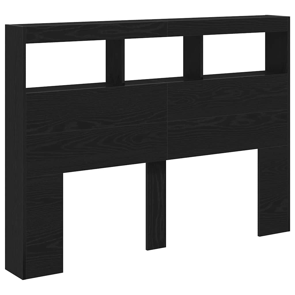 vidaXL Zagłówek z półkami i LED, czarny dąb, 140x17x102 cm