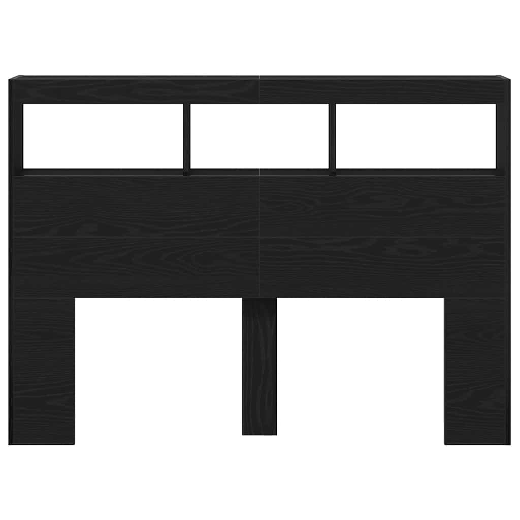 vidaXL Zagłówek z półkami i LED, czarny dąb, 140x17x102 cm