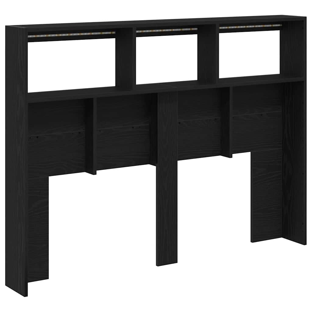 vidaXL Zagłówek z półkami i LED, czarny dąb, 140x17x102 cm