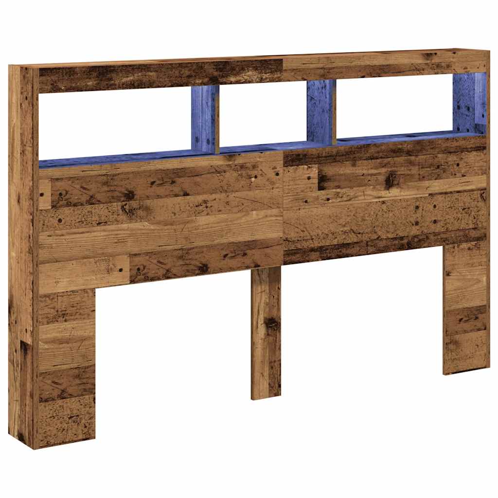 vidaXL Zagłówek z półkami i LED, stare drewno, 160x17x102 cm