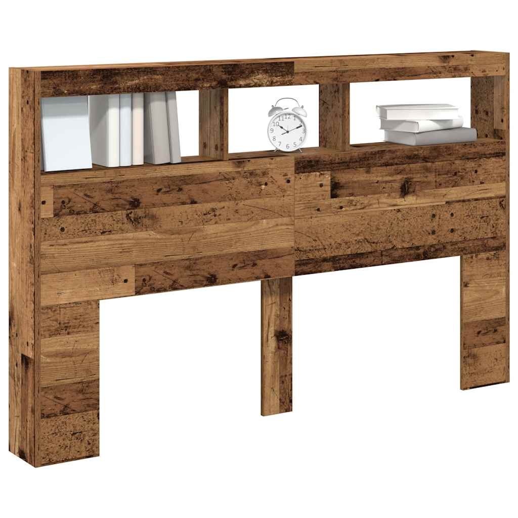 vidaXL Zagłówek z półkami i LED, stare drewno, 160x17x102 cm