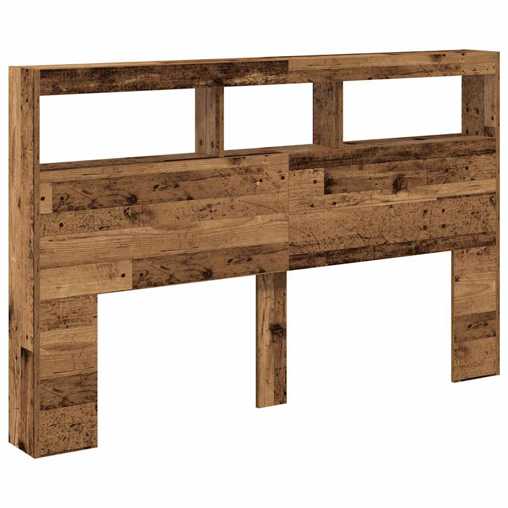 vidaXL Zagłówek z półkami i LED, stare drewno, 160x17x102 cm