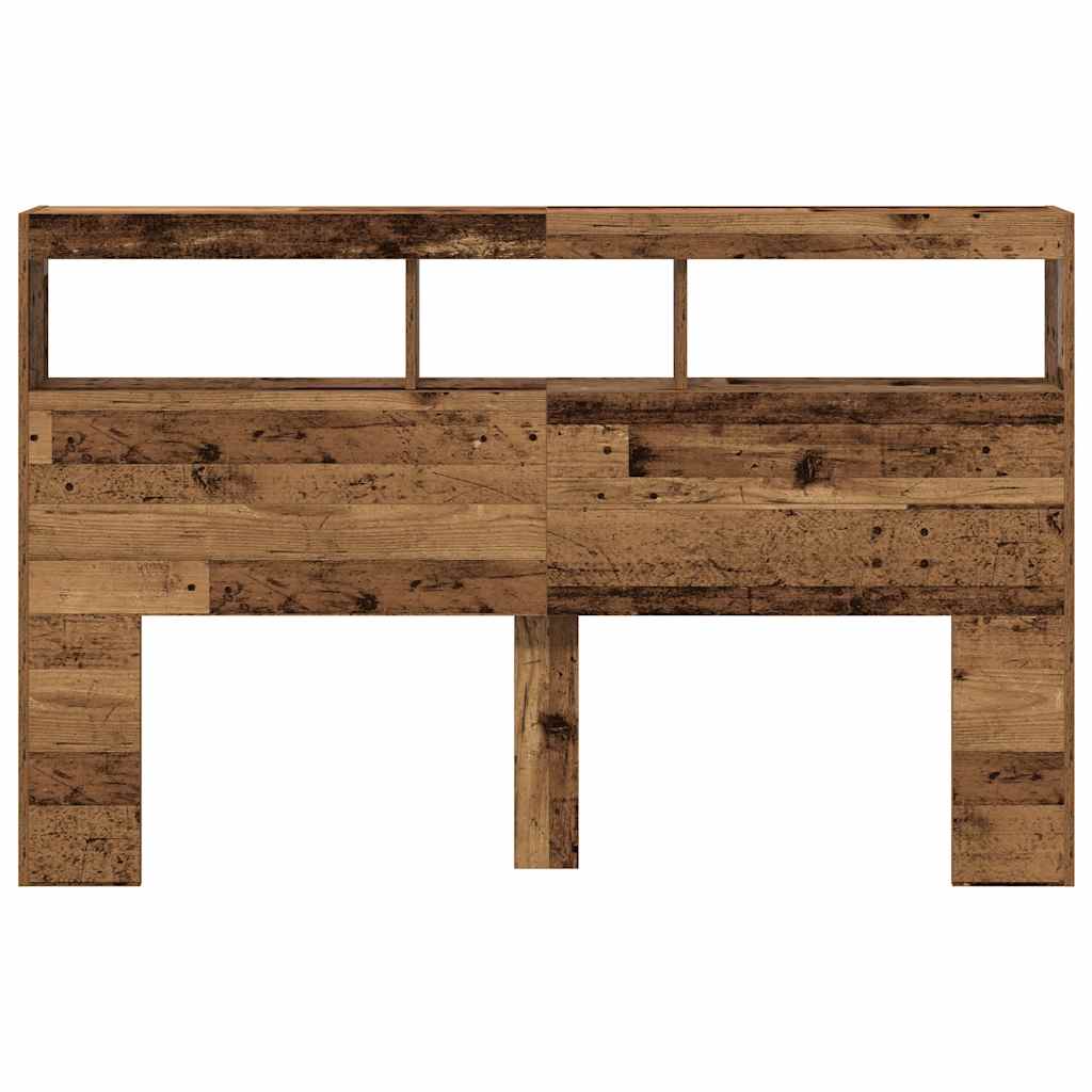 vidaXL Zagłówek z półkami i LED, stare drewno, 160x17x102 cm