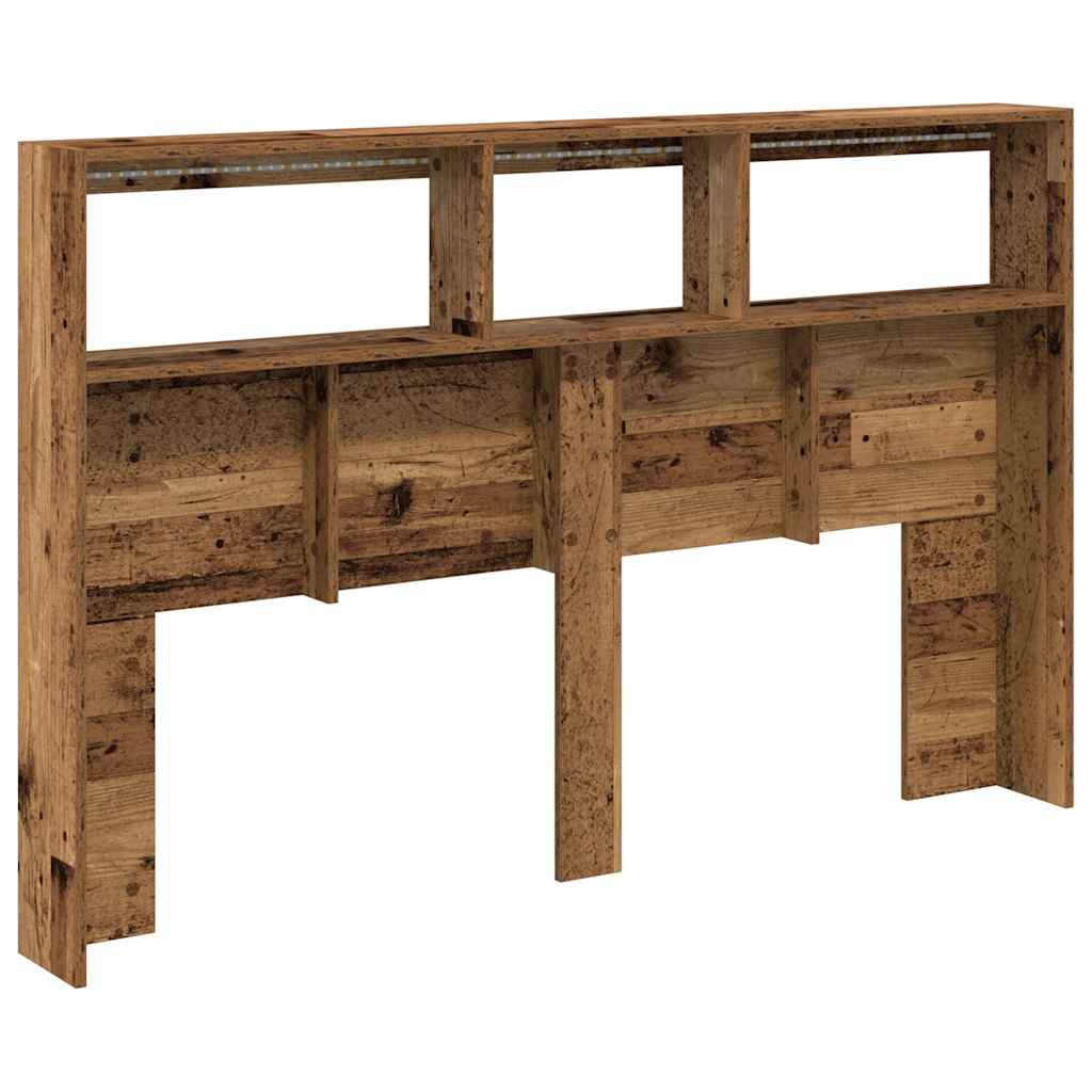 vidaXL Zagłówek z półkami i LED, stare drewno, 160x17x102 cm