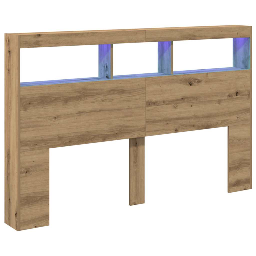vidaXL Zagłówek z półkami i LED, dąb artisan, 160x17x102 cm