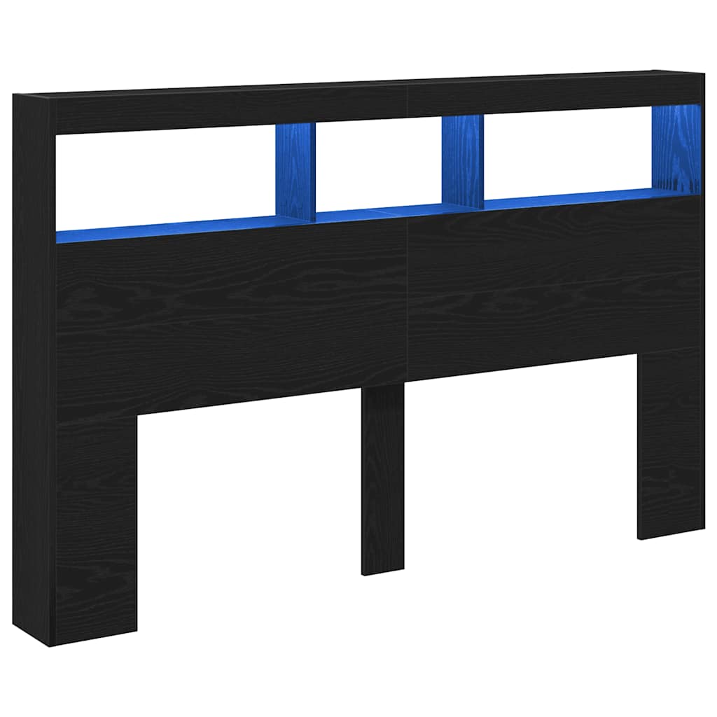 vidaXL Zagłówek z półkami i LED, czarny dąb, 160x17x102 cm