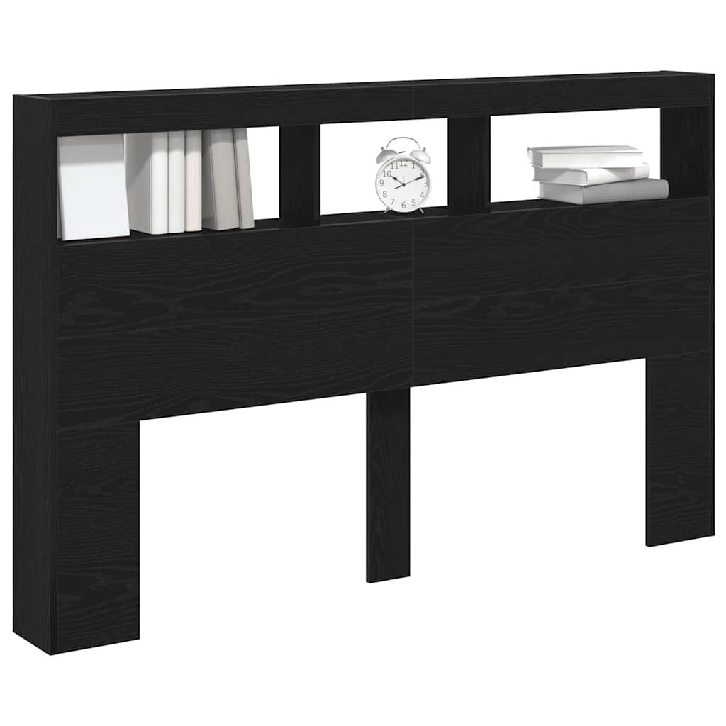 vidaXL Zagłówek z półkami i LED, czarny dąb, 160x17x102 cm
