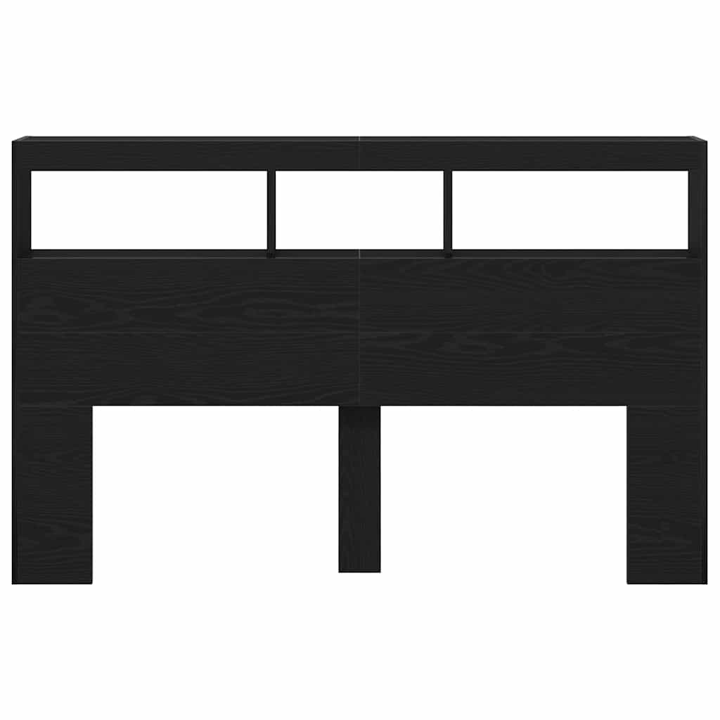 vidaXL Zagłówek z półkami i LED, czarny dąb, 160x17x102 cm