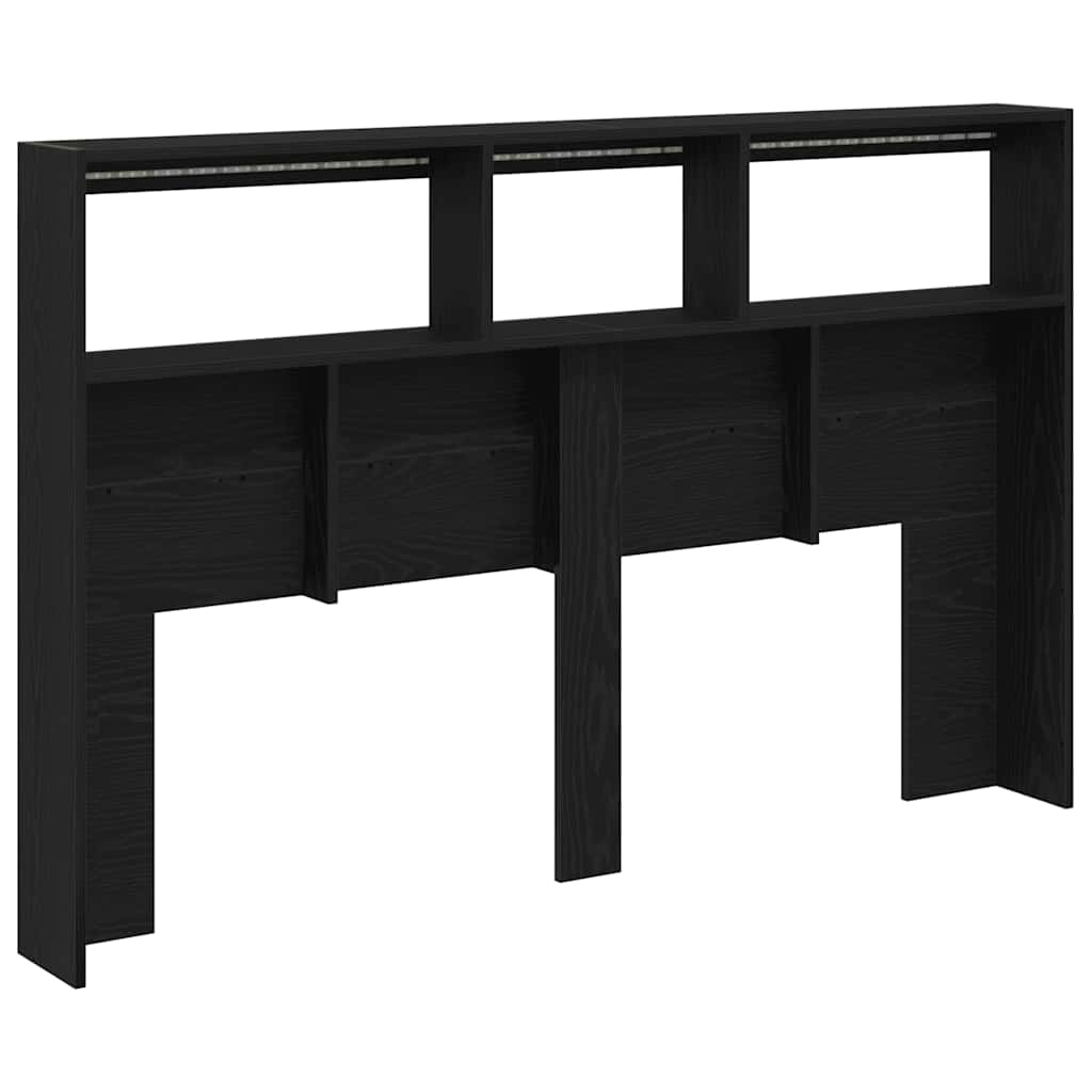 vidaXL Zagłówek z półkami i LED, czarny dąb, 160x17x102 cm