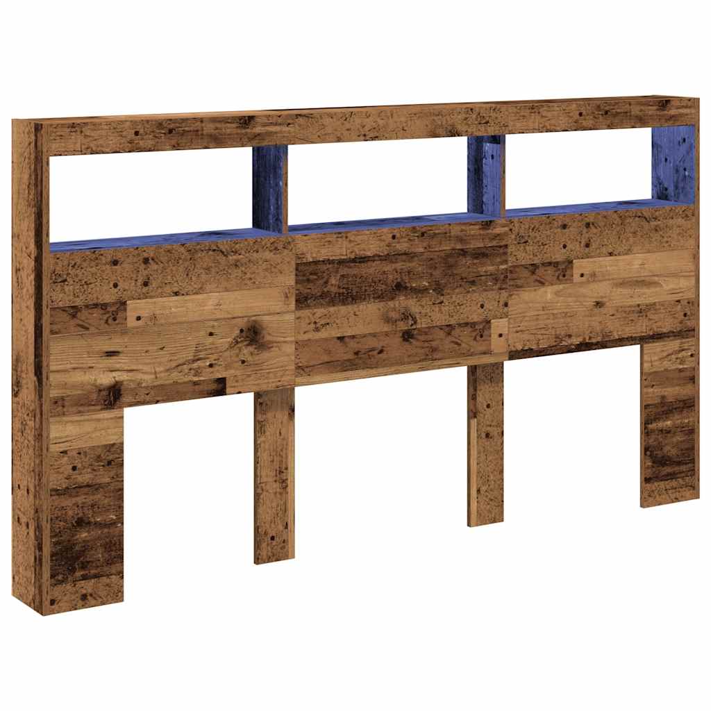 vidaXL Zagłówek z półkami i LED, stare drewno, 180x17x102 cm