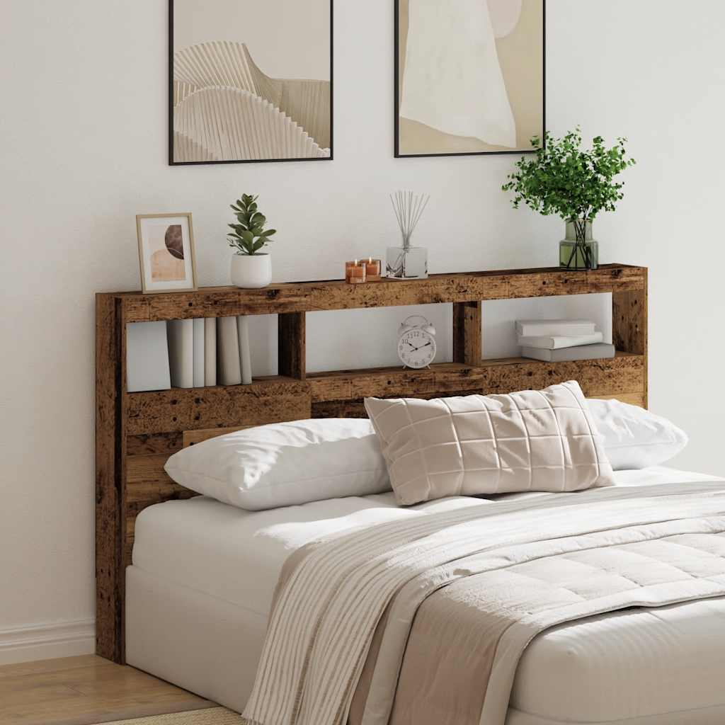 vidaXL Zagłówek z półkami i LED, stare drewno, 180x17x102 cm