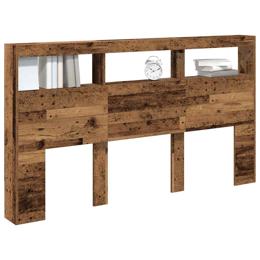 vidaXL Zagłówek z półkami i LED, stare drewno, 180x17x102 cm