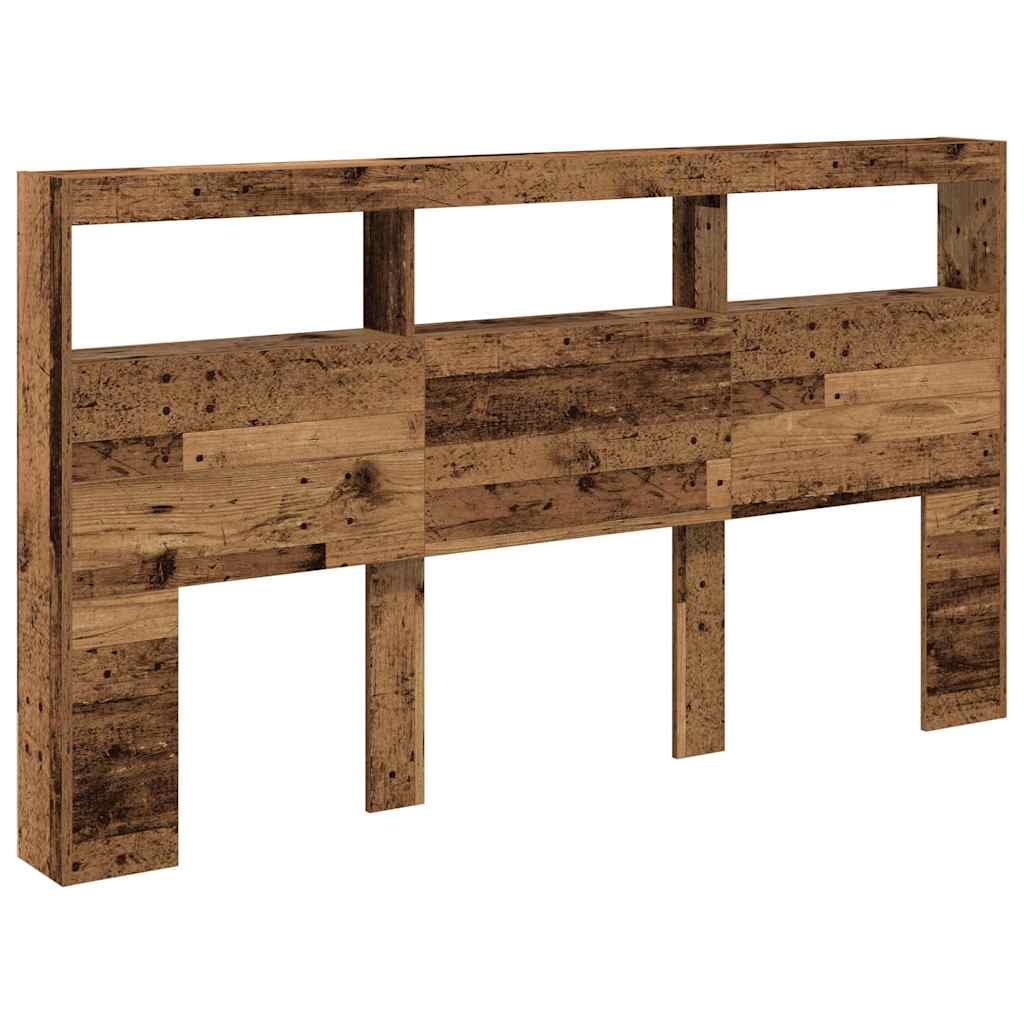 vidaXL Zagłówek z półkami i LED, stare drewno, 180x17x102 cm
