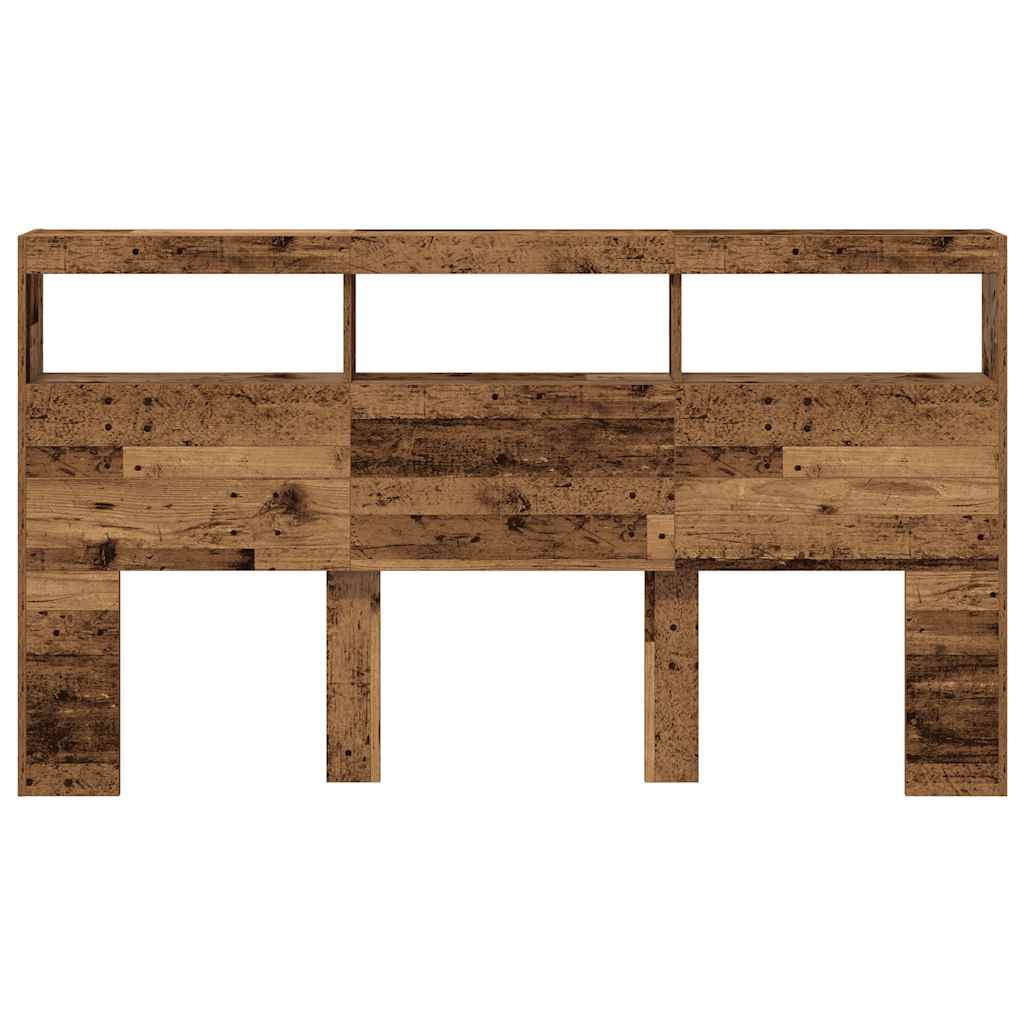 vidaXL Zagłówek z półkami i LED, stare drewno, 180x17x102 cm