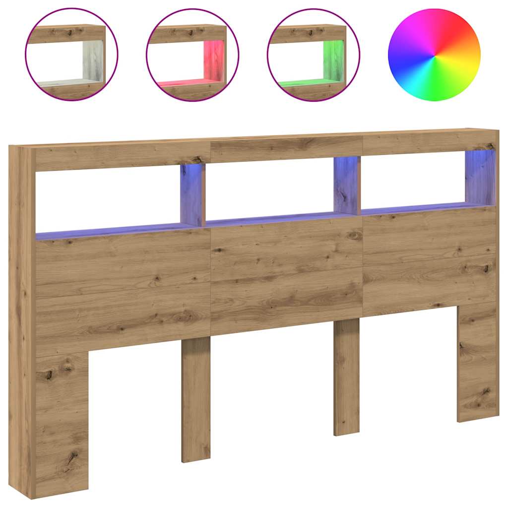 vidaXL Zagłówek z półkami i LED, dąb artisan, 180x17x102 cm
