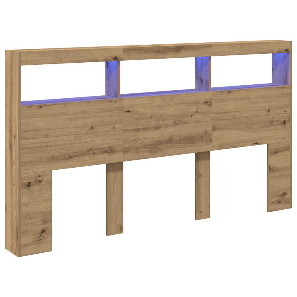 vidaXL Zagłówek z półkami i LED, dąb artisan, 180x17x102 cm