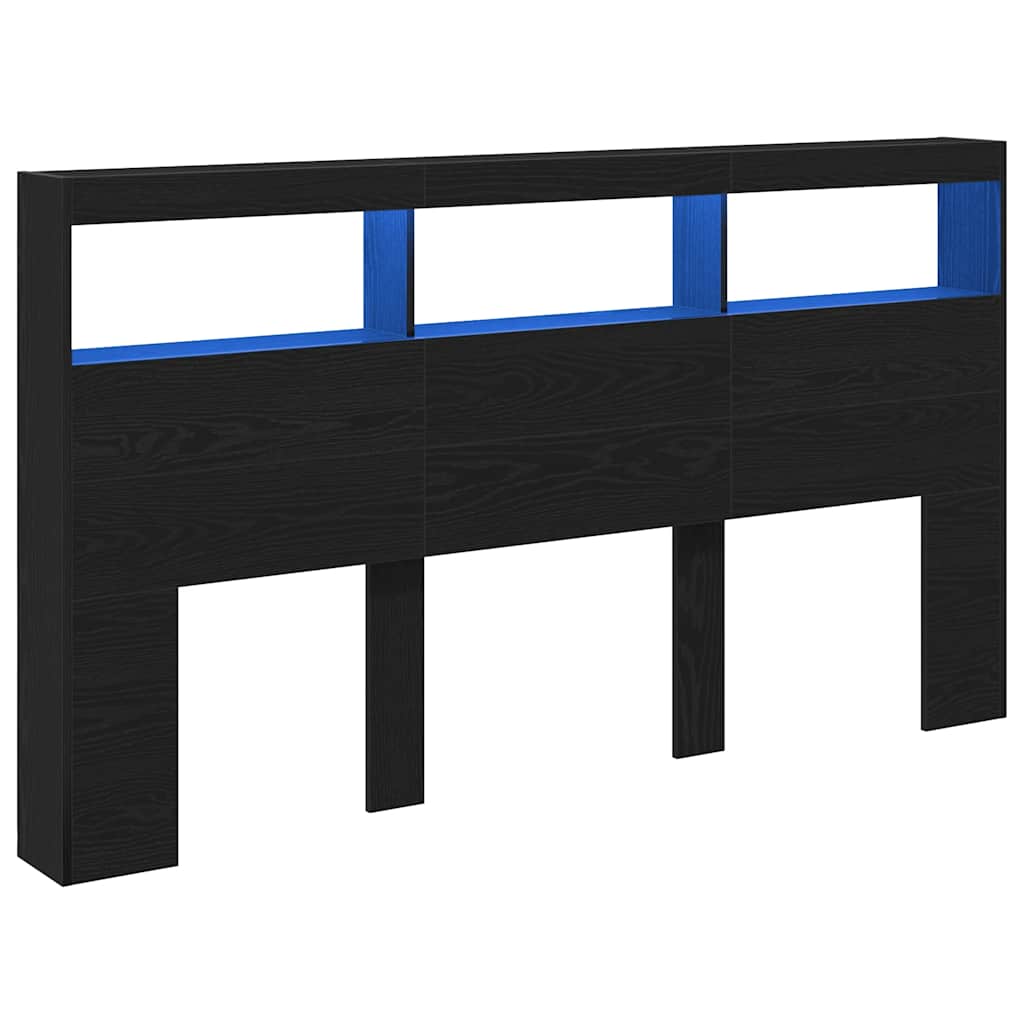 vidaXL Zagłówek z półkami i LED, czarny dąb, 180x17x102 cm