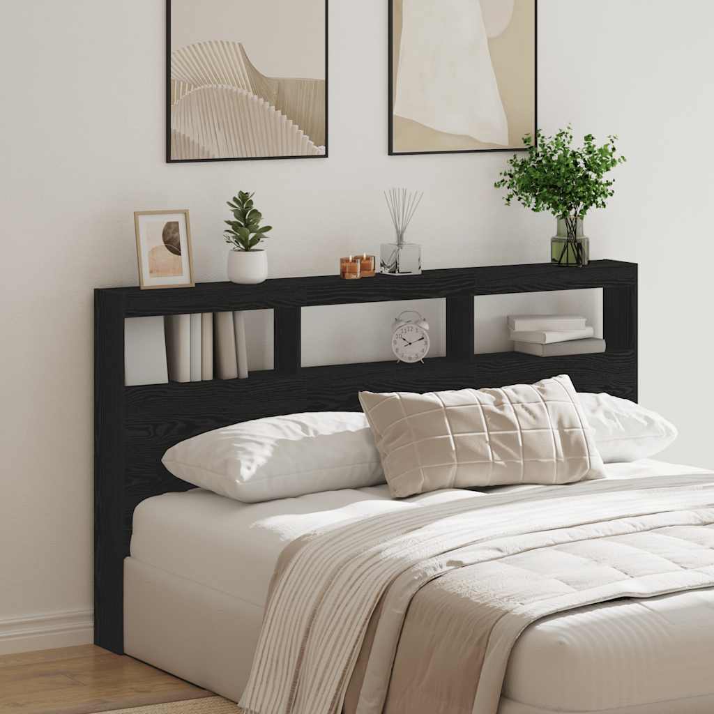 vidaXL Zagłówek z półkami i LED, czarny dąb, 180x17x102 cm