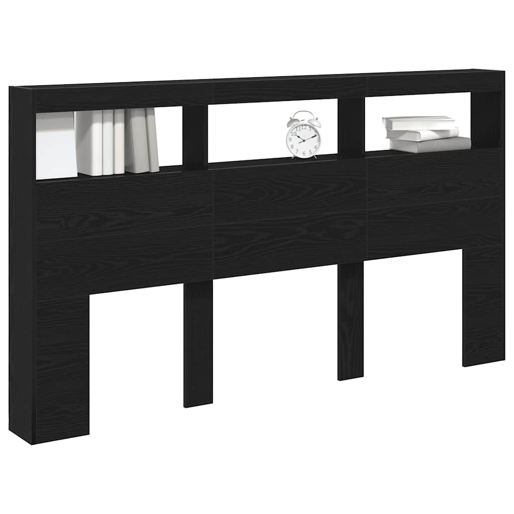 vidaXL Zagłówek z półkami i LED, czarny dąb, 180x17x102 cm