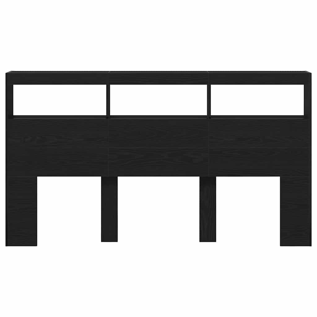 vidaXL Zagłówek z półkami i LED, czarny dąb, 180x17x102 cm