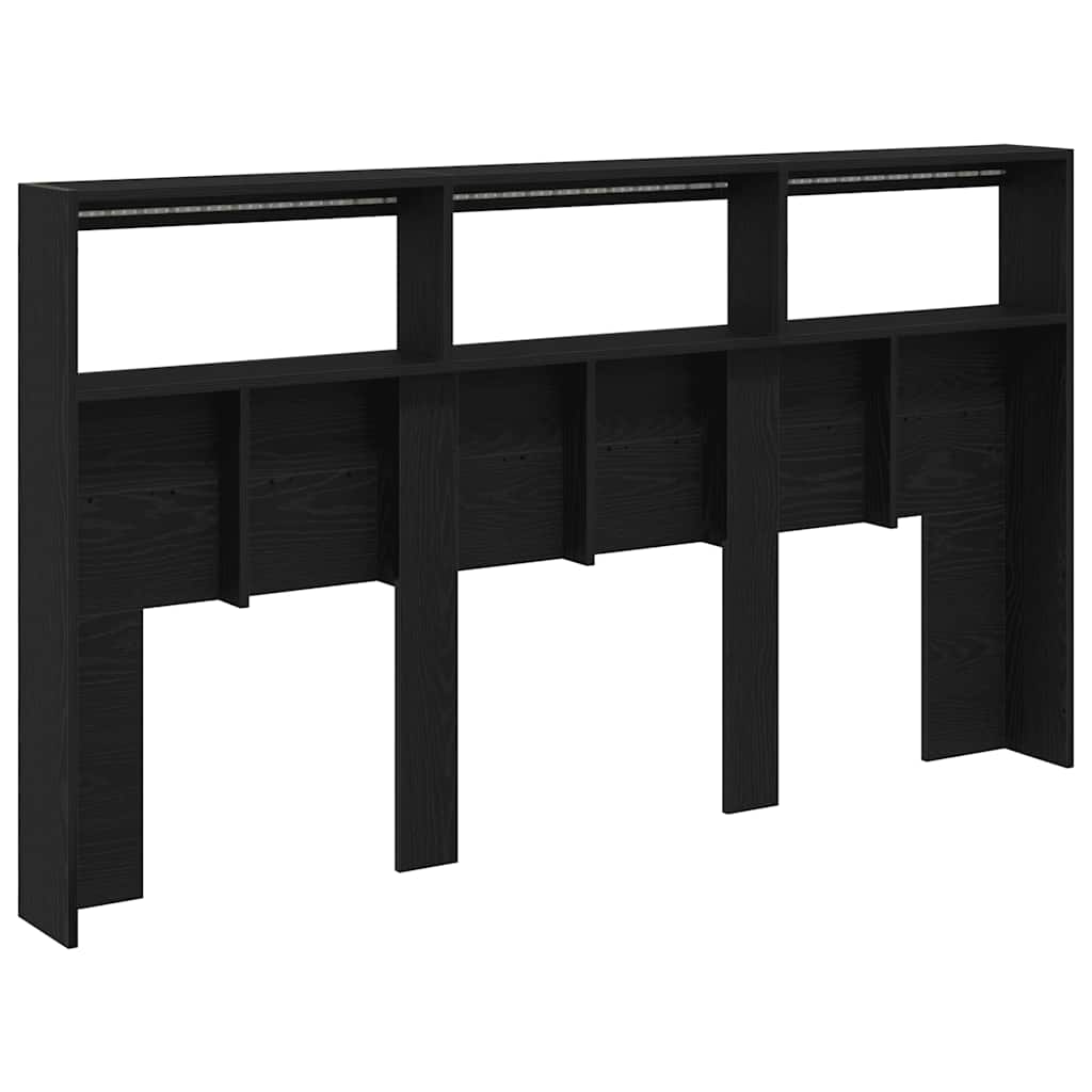 vidaXL Zagłówek z półkami i LED, czarny dąb, 180x17x102 cm