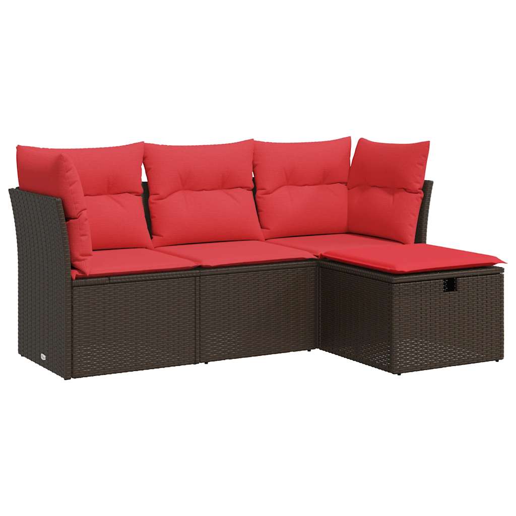 vidaXL 4-cz zestaw wypoczynkowy do ogrodu, poduszki, brązowy rattan PE