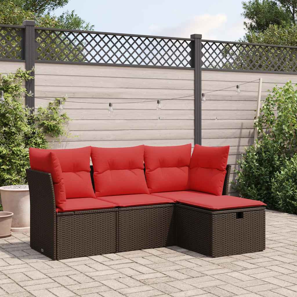 vidaXL 4-cz zestaw wypoczynkowy do ogrodu, poduszki, brązowy rattan PE