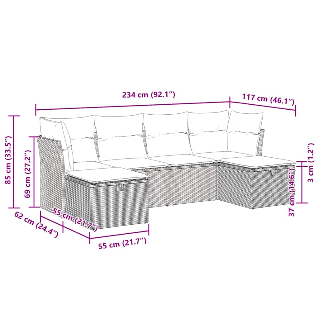 vidaXL 6-cz. zestaw wypoczynkowy do ogrodu, z poduszkami, brązowy