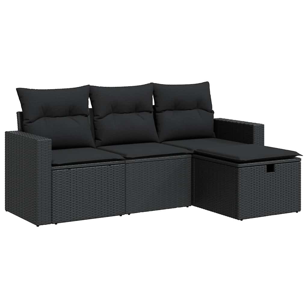 vidaXL 4-cz. zestaw wypoczynkowy do ogrodu, poduszki, czarny rattan PE