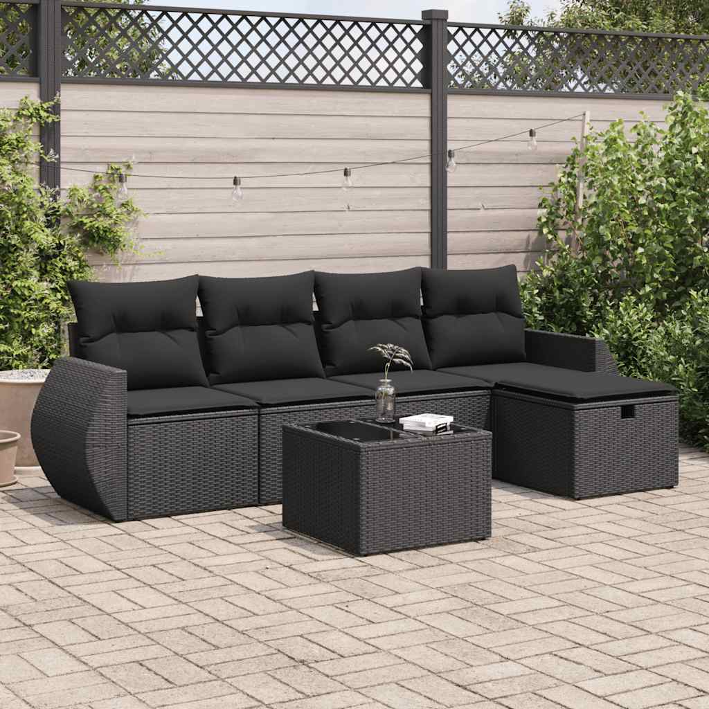 vidaXL 6-cz. zestaw mebli ogrodowych z poduszkami, czarny polirattan