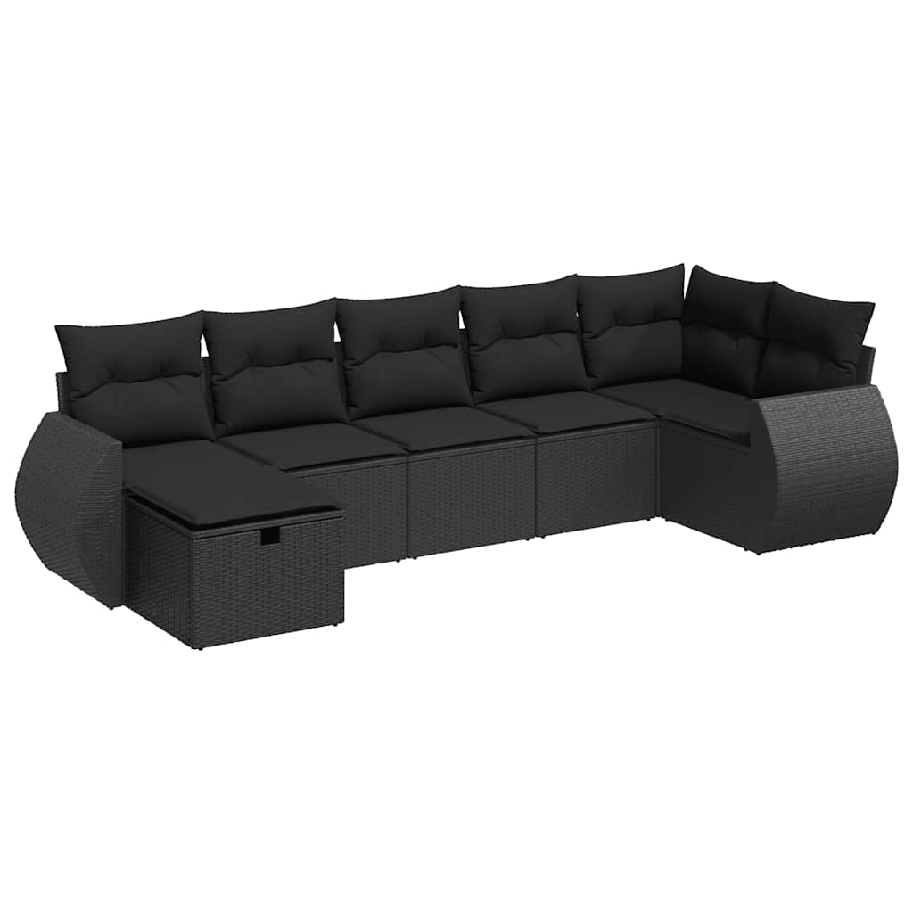 vidaXL 7-cz. zestaw wypoczynkowy do ogrodu, z poduszkami, czarny