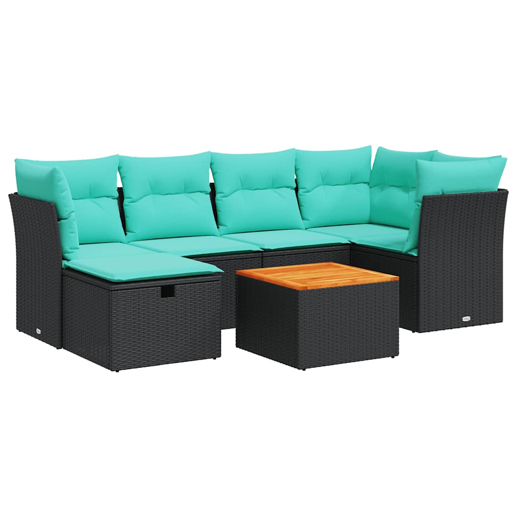 vidaXL 7-cz. zestaw wypoczynkowy do ogrodu, z poduszkami, czarny