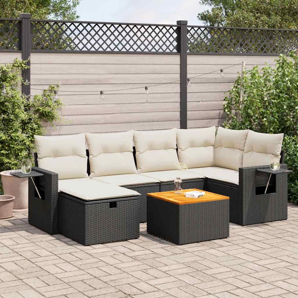 vidaXL 7-cz. zestaw wypoczynkowy do ogrodu, z poduszkami, czarny