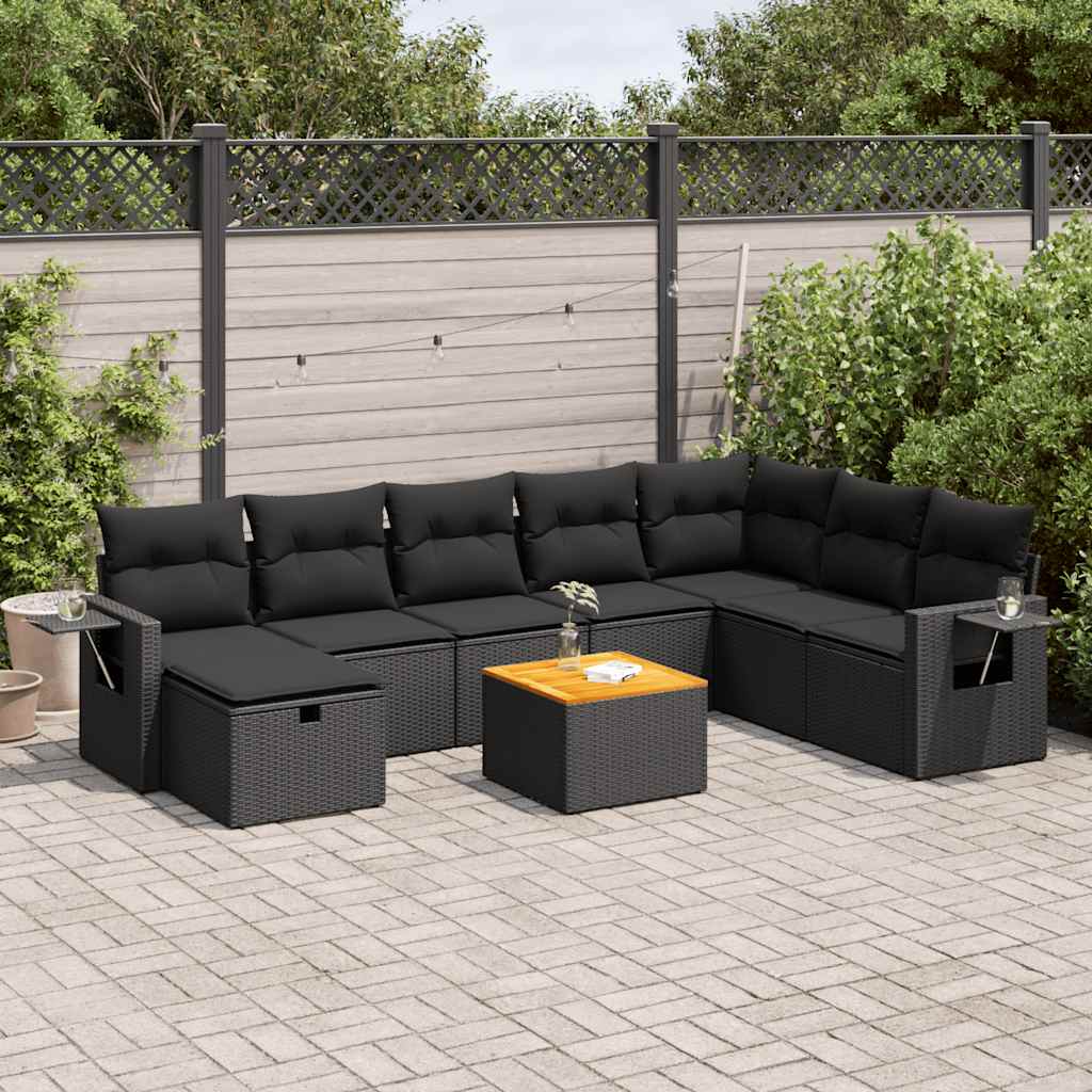 vidaXL 9-cz. zestaw wypoczynkowy do ogrodu, z poduszkami, czarny