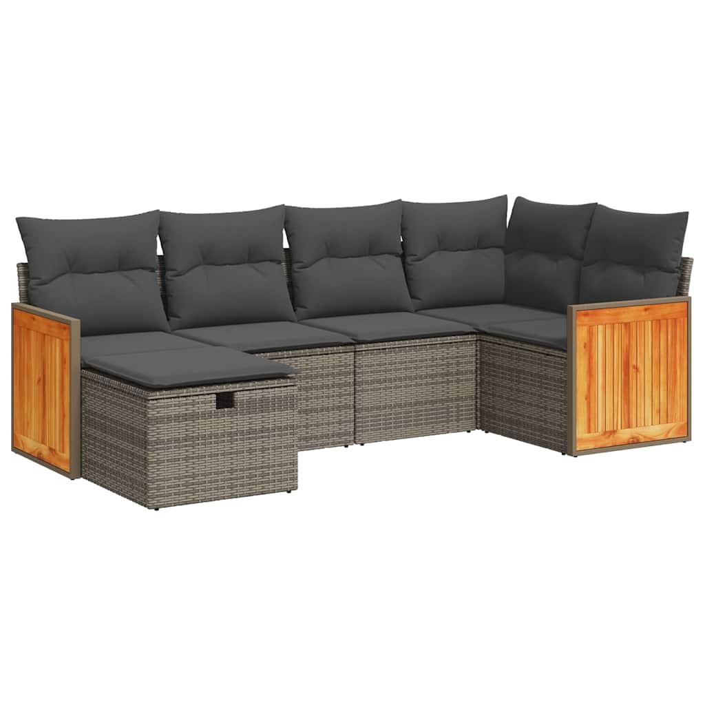 vidaXL 6-cz. zestaw mebli ogrodowych z poduszkami, szary, polirattan