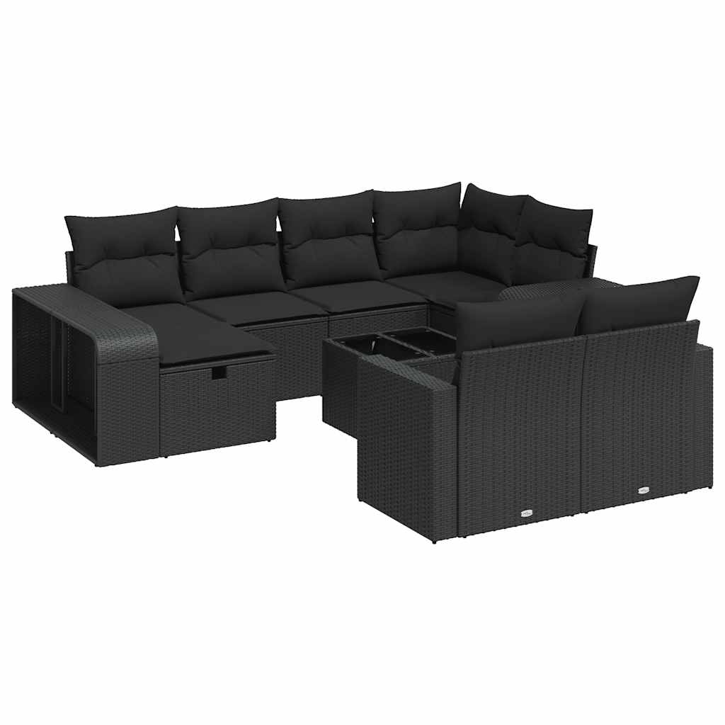vidaXL 11-cz. zestaw wypoczynkowy do ogrodu, poduszki czarny rattan PE