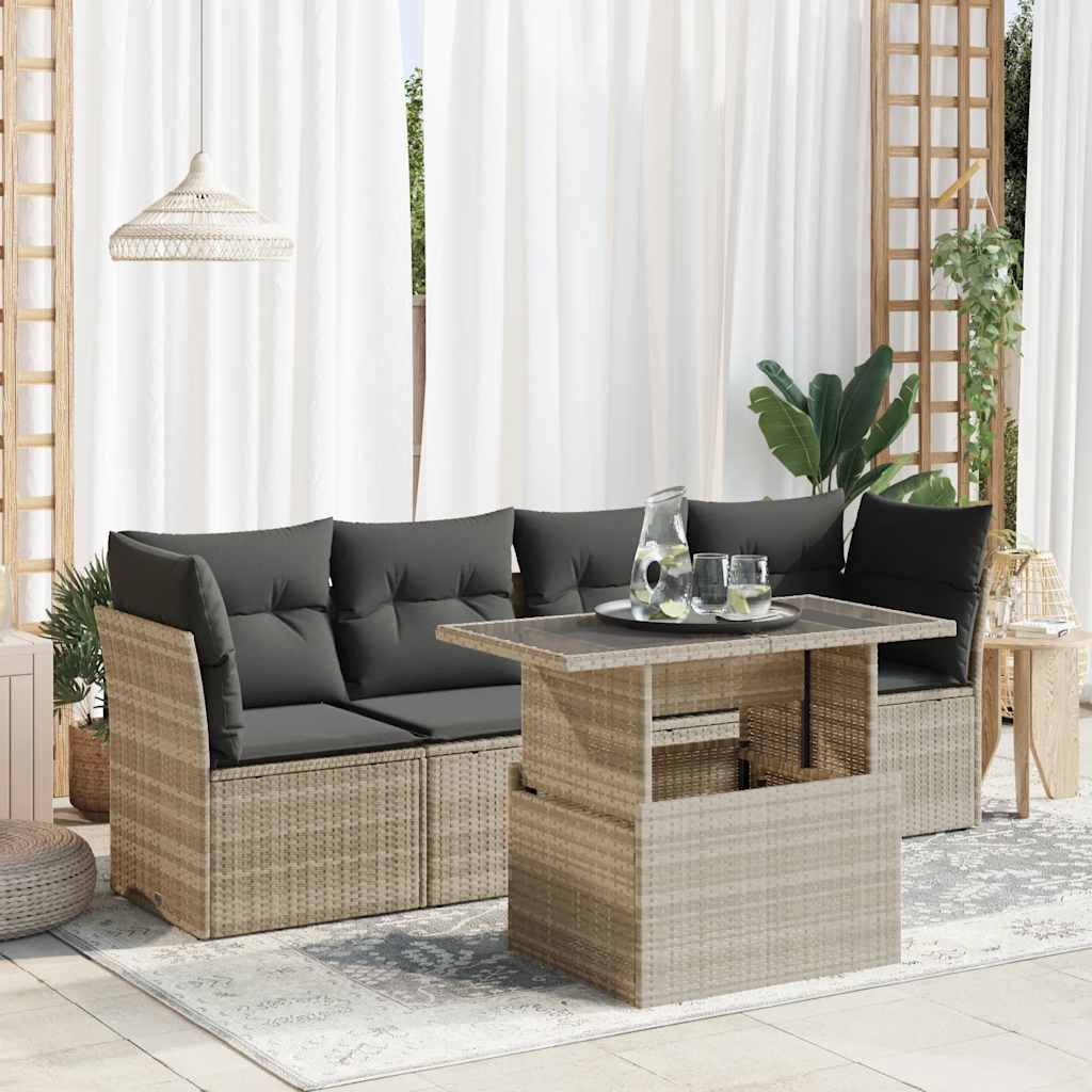 vidaXL 5-cz. zestaw mebli do ogrodu, poduszki, jasnoszary rattan PE