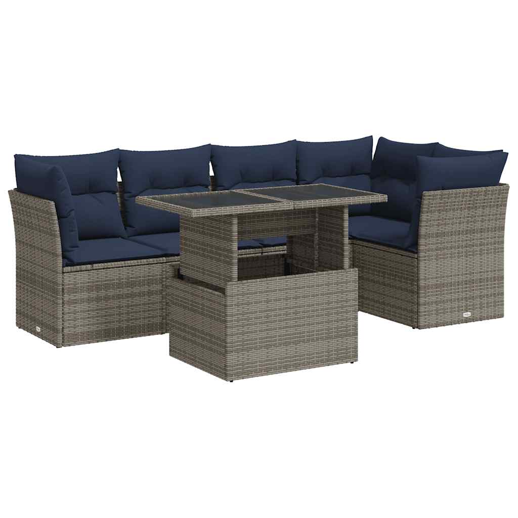 vidaXL 6-cz. zestaw mebli z poduszkami, szary, polirattan i akacja
