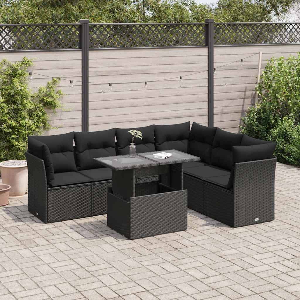 vidaXL 7-cz. zestaw wypoczynkowy do ogrodu, z poduszkami, czarny