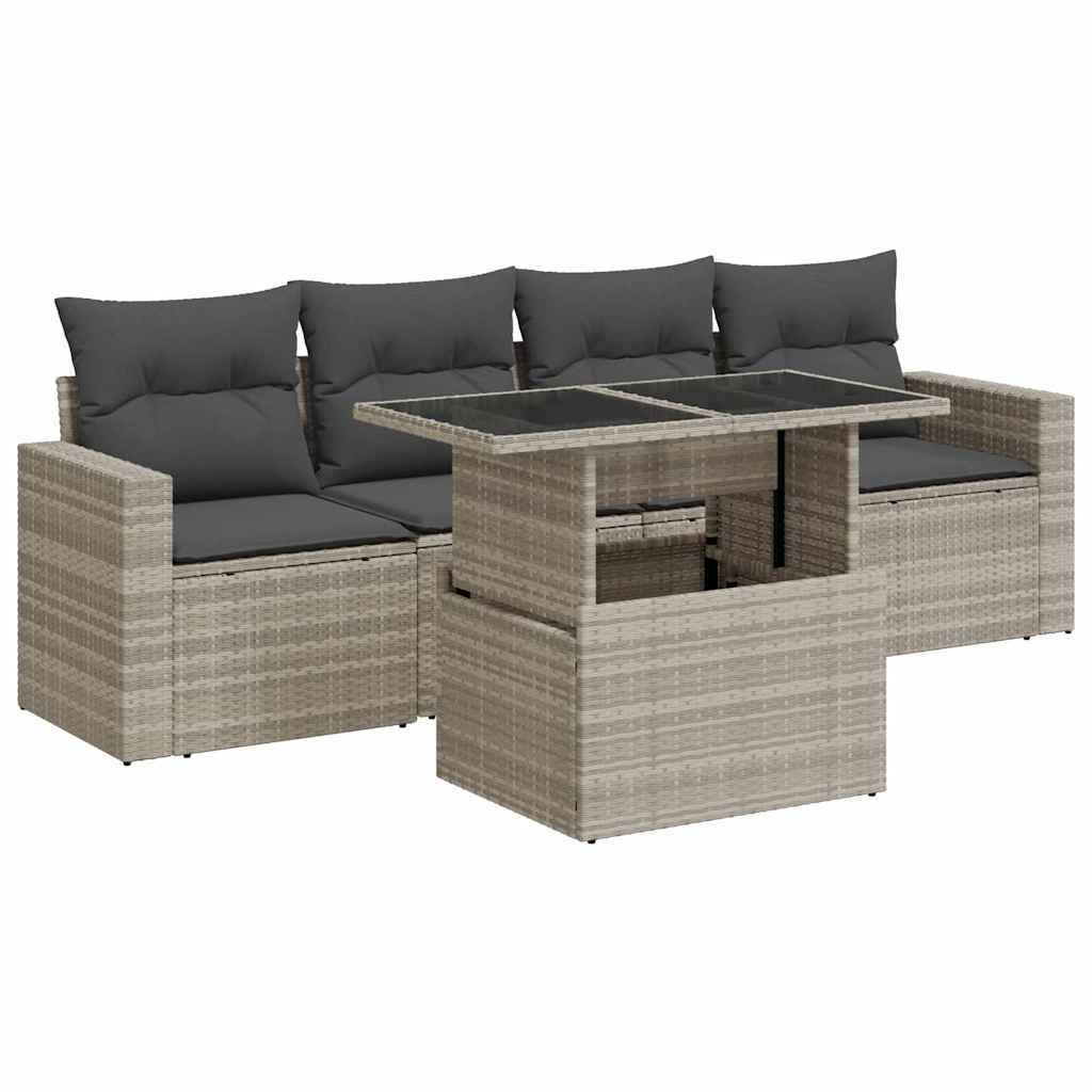 vidaXL 5-cz. zestaw mebli do ogrodu, poduszki, jasnoszary rattan PE
