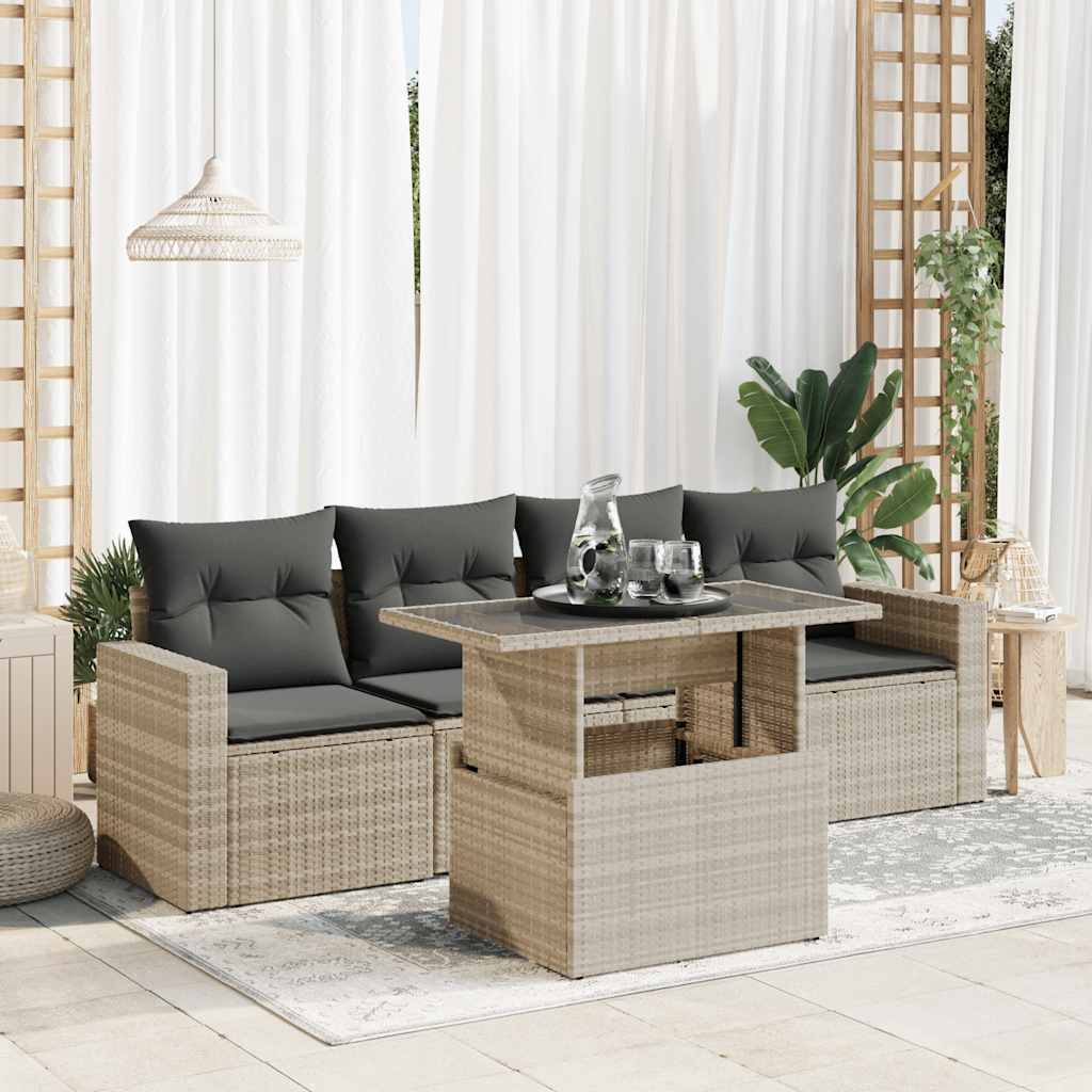 vidaXL 5-cz. zestaw mebli do ogrodu, poduszki, jasnoszary rattan PE