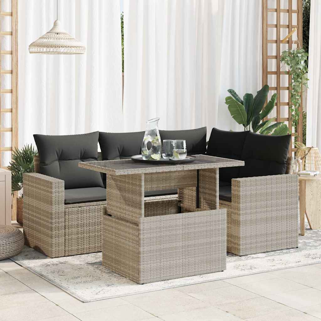 vidaXL 5-cz. zestaw mebli do ogrodu, poduszki, jasnoszary rattan PE