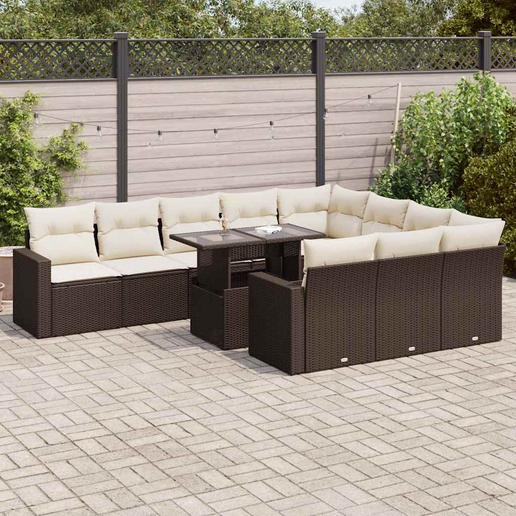 vidaXL 11-cz. zestaw mebli ogrodowych z poduszkami, brązowy, rattan PE