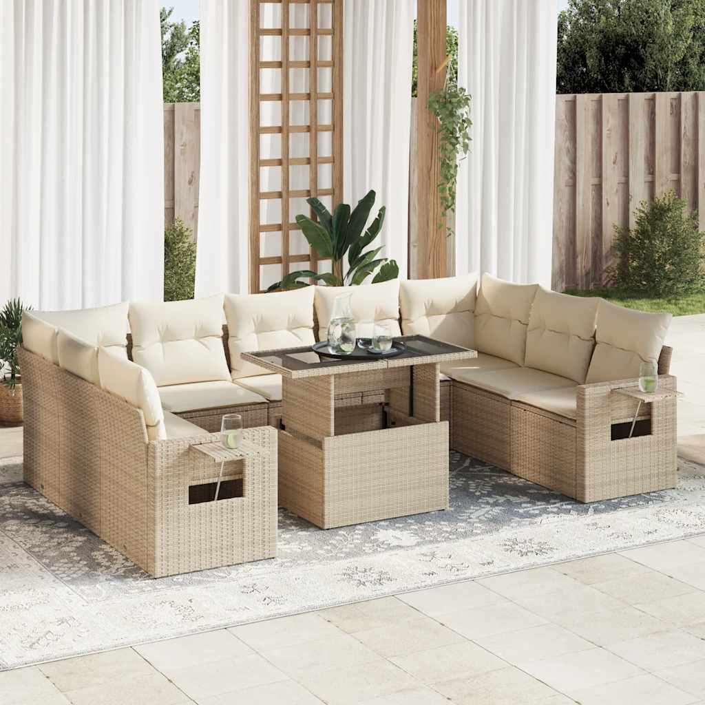 vidaXL 10-cz. zestaw mebli ogrodowych z poduszkami, beżowy, polirattan