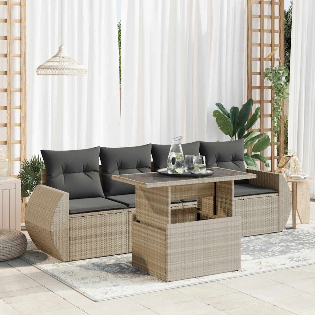 vidaXL 5-cz. zestaw mebli do ogrodu, poduszki, jasnoszary rattan PE